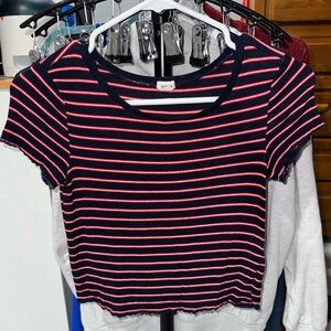 Garage Navy and red Striped Crop Top